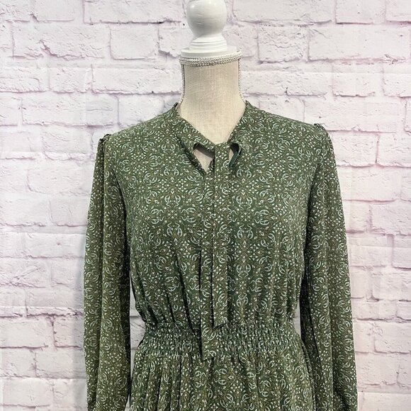 Lark + Grey Womens Midi Dress Floral Print Smocked Waist Long Sleeve Boho Small - Picture 3 of 13